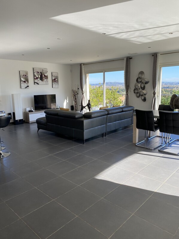 TV, DVD player, books, video library