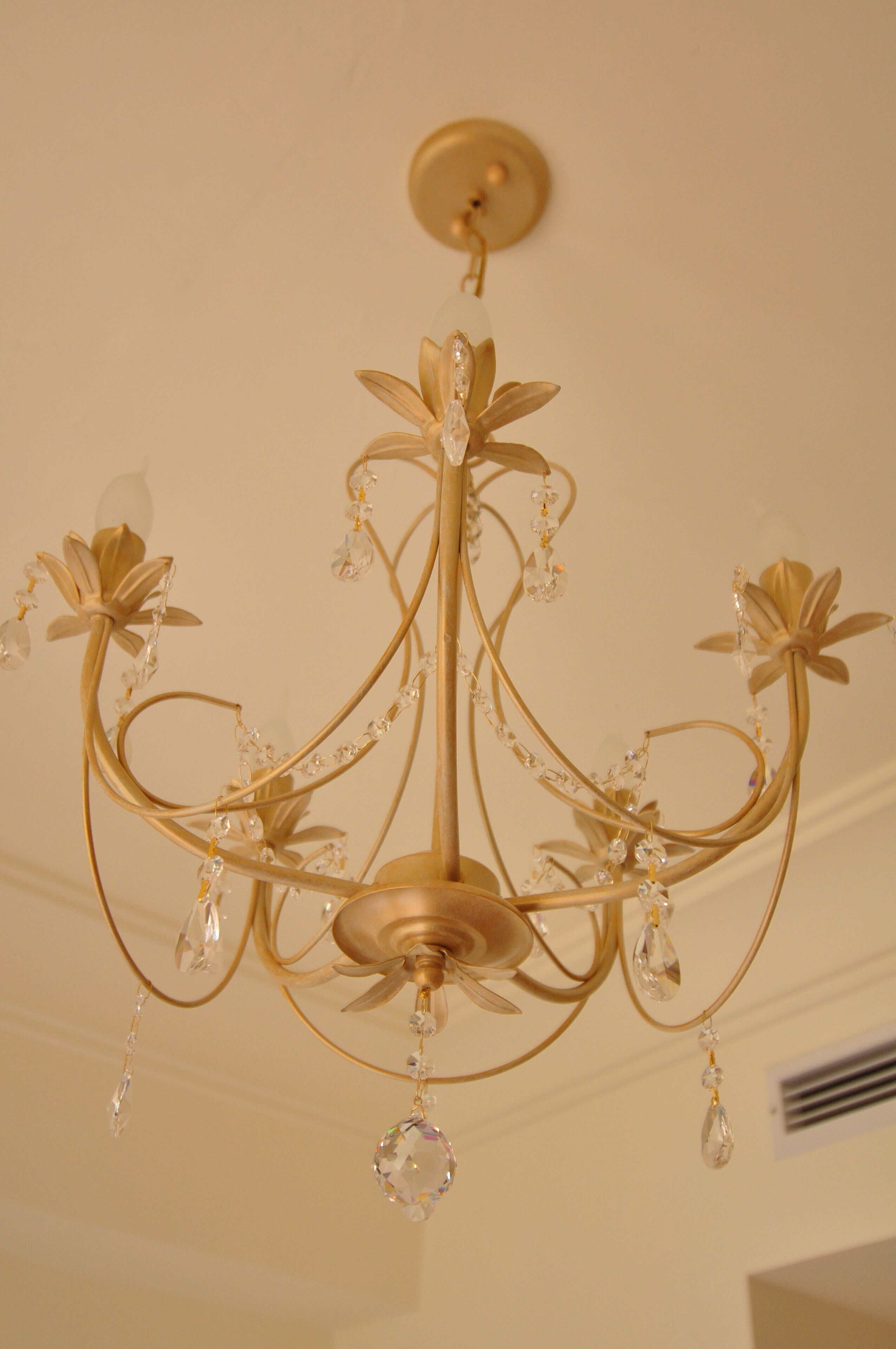 A chandelier with crystal decorations.