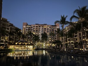 Outdoor pool, a heated pool - Villa La Estancia remodeled 4th fl.  BradAndJoeyRentals. Huge balcony (Nuevo Vallarta)