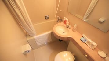 Bañera con ducha, bañera profunda, artículos de tocador gratuitos