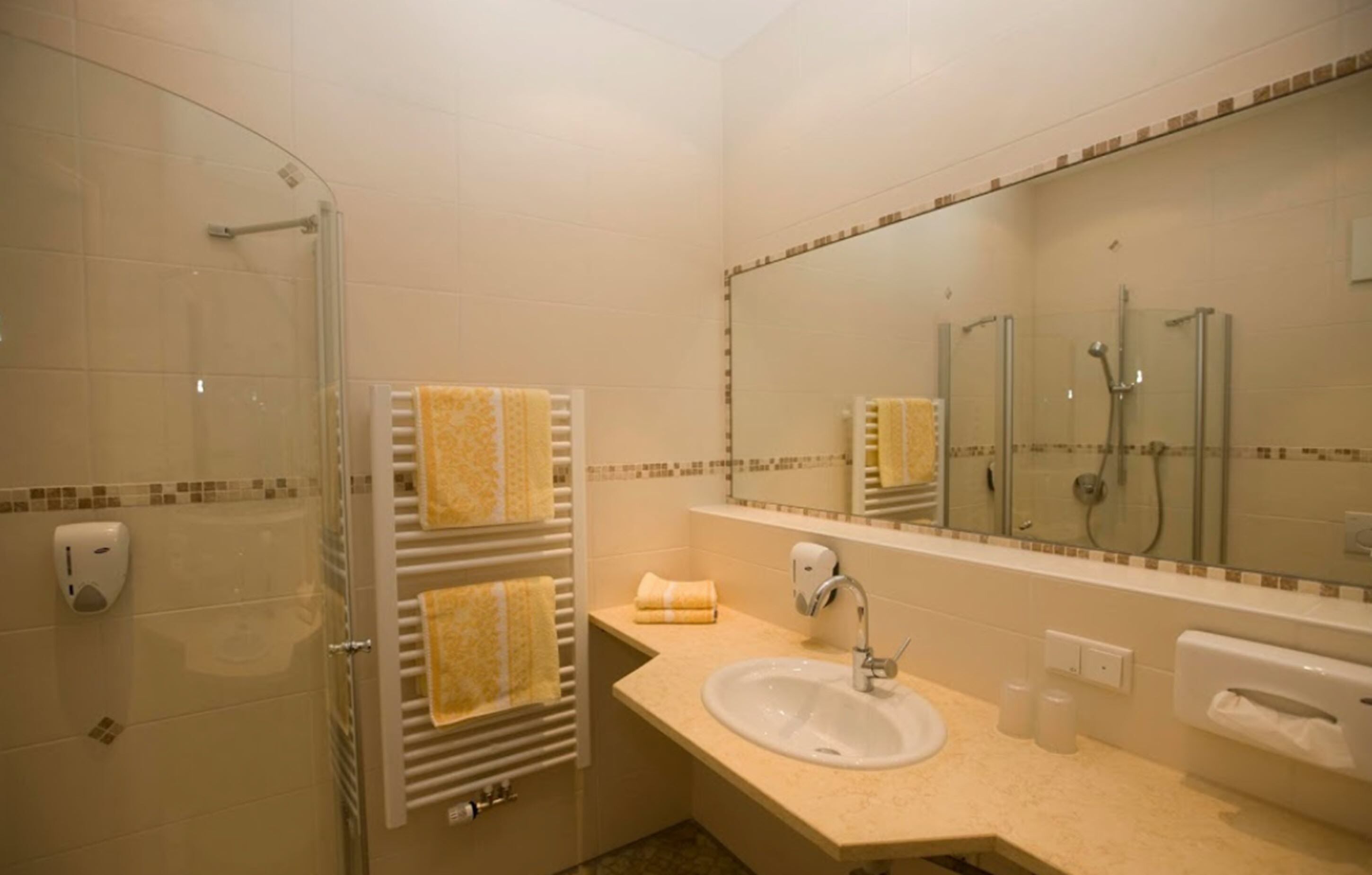 shower, free toiletries, hair dryer, towels