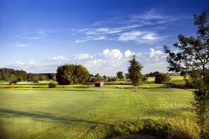 A rural landscape with a small building, open fields, and scattered trees. - Wengerhof (Ainring)