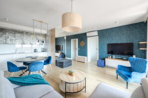 Deluxe Apartment, 1 Bedroom, Balcony (4 adults) | Living area - Dom&House - Apartments Waterlane Island (Gdansk)