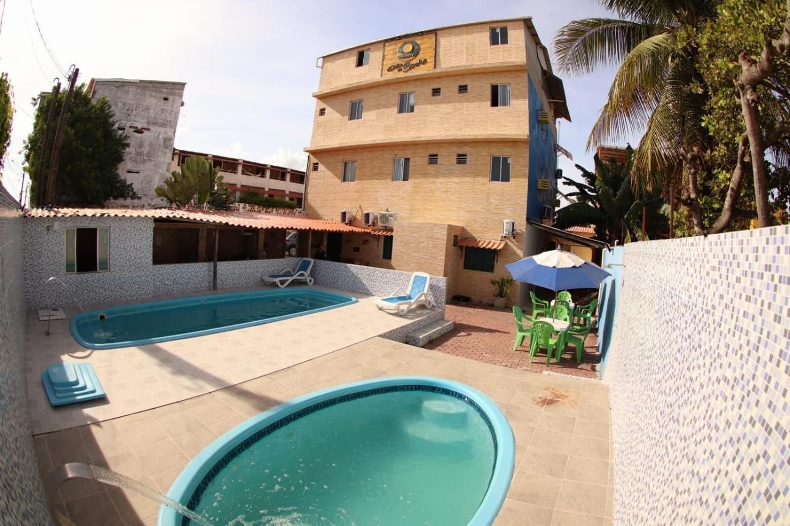 Outdoor pool, pool loungers