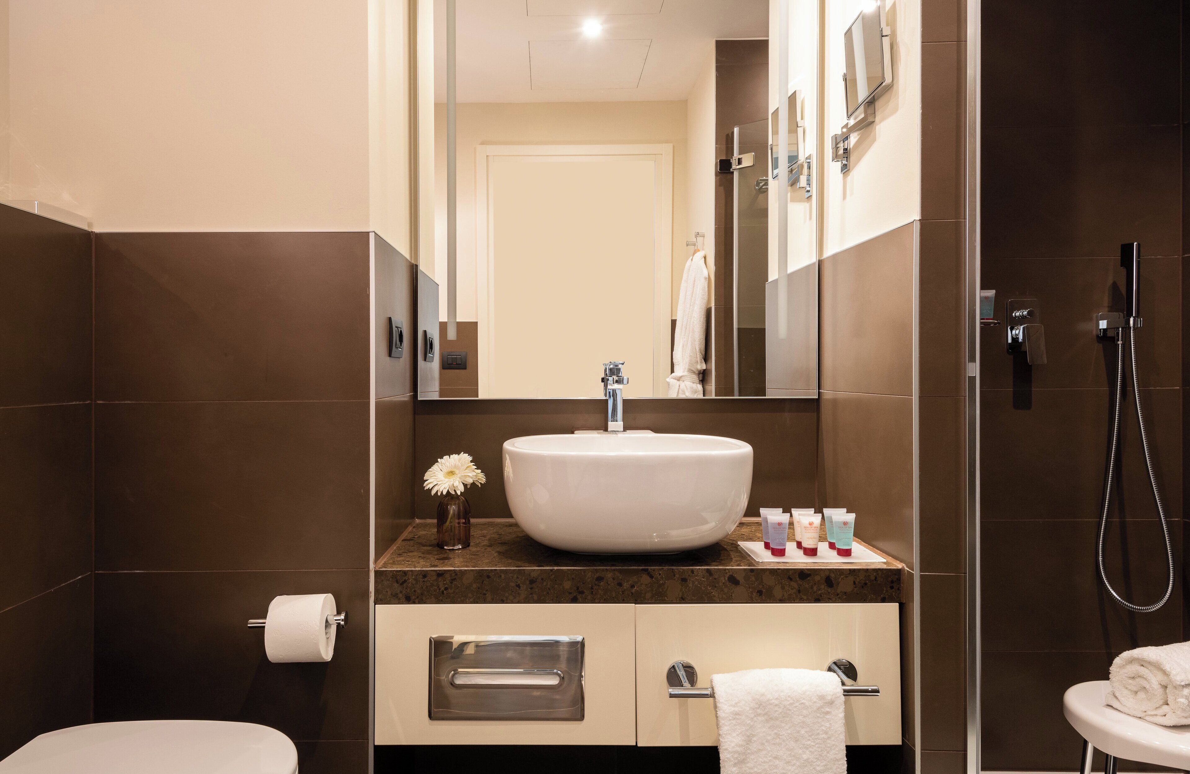 deluxe room | bathroom | shower, free toiletries, hair dryer, bidet