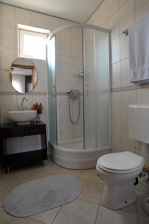 Apartment, 1 Bedroom, Balcony (Dragana) | Bathroom | Shower, free toiletries, hair dryer, towels - Vila Izvor (Vrdnik)