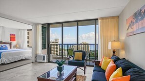 Premium Suite, 1 Bedroom, Ocean View | Living room | 40-inch TV with cable channels - Waikiki Banyan By Darmic (Honolulu)