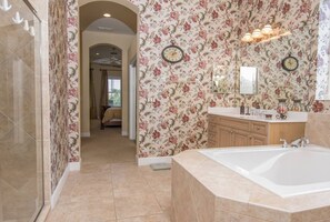 Bathtub, hair dryer, towels