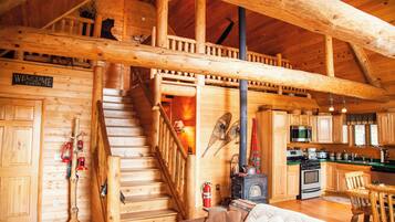 Smart TV, fireplace, DVD player, music library