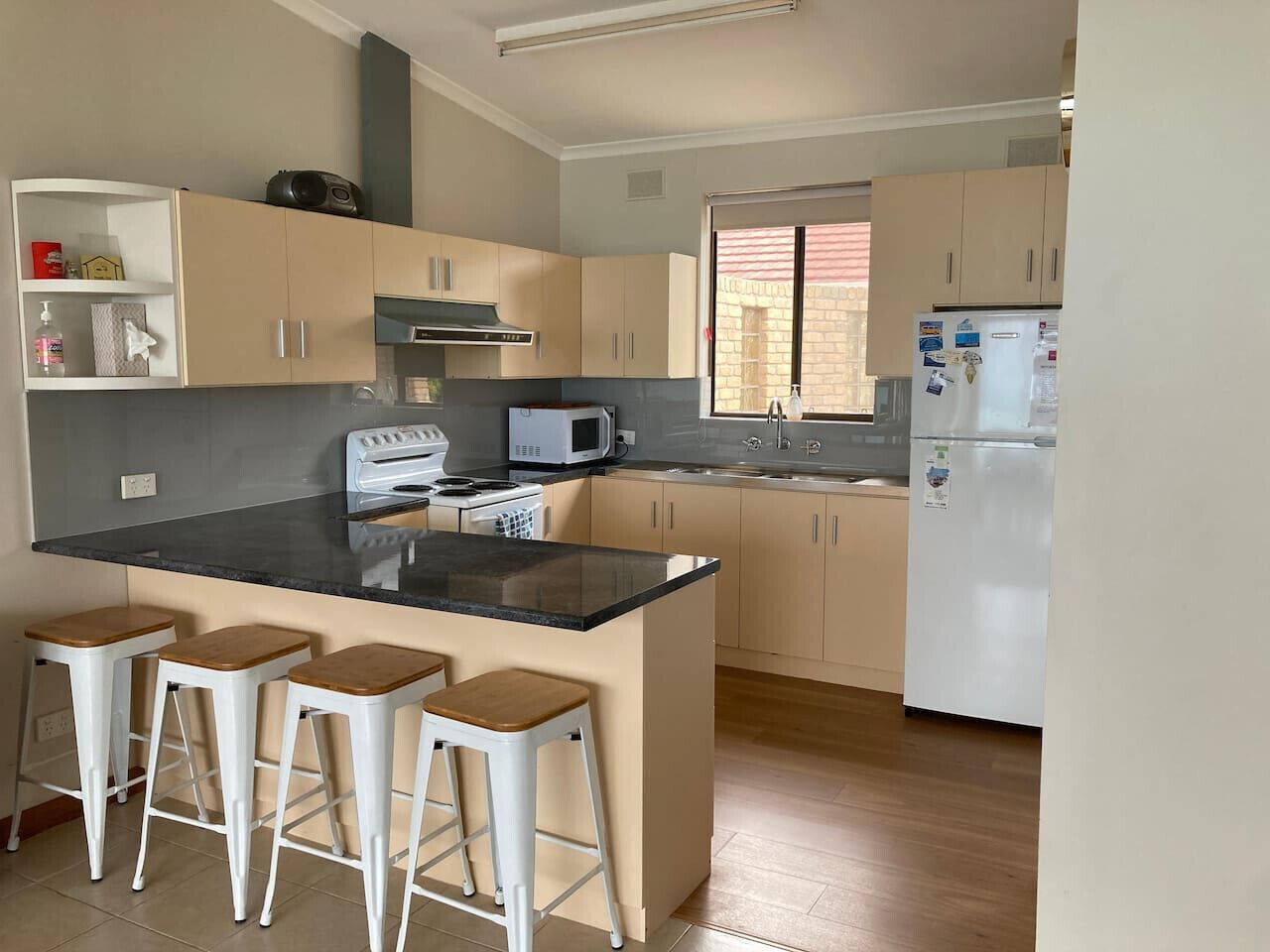 Fridge, microwave, stovetop, toaster