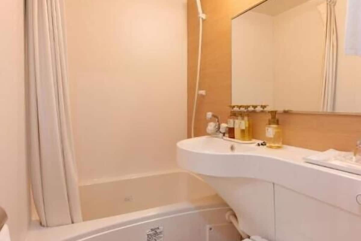 combined shower/bathtub, slippers, towels