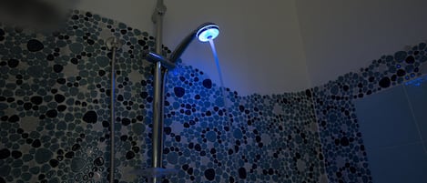 Combined shower/bathtub, free toiletries, hair dryer, towels