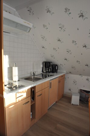 Fridge, microwave, oven, coffee/tea maker