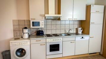 Fridge, microwave, oven, dishwasher