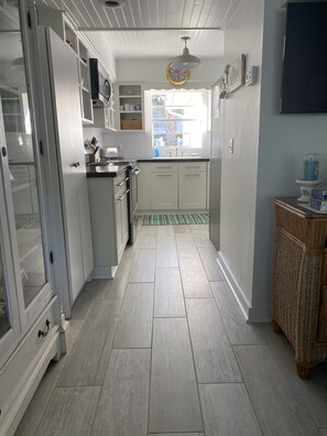 Fridge, microwave, oven, stovetop - Barefoot Oceanview W/ Heated Pool, Cozy Beach Duplex, Pet Friendly! (St Augustine Beach)