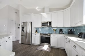 Fridge, microwave, oven, stovetop - Forever Sunshine - 4 houses to sand! Ocean View Home with Pool, Sleeps 10. (St Augustine Beach)
