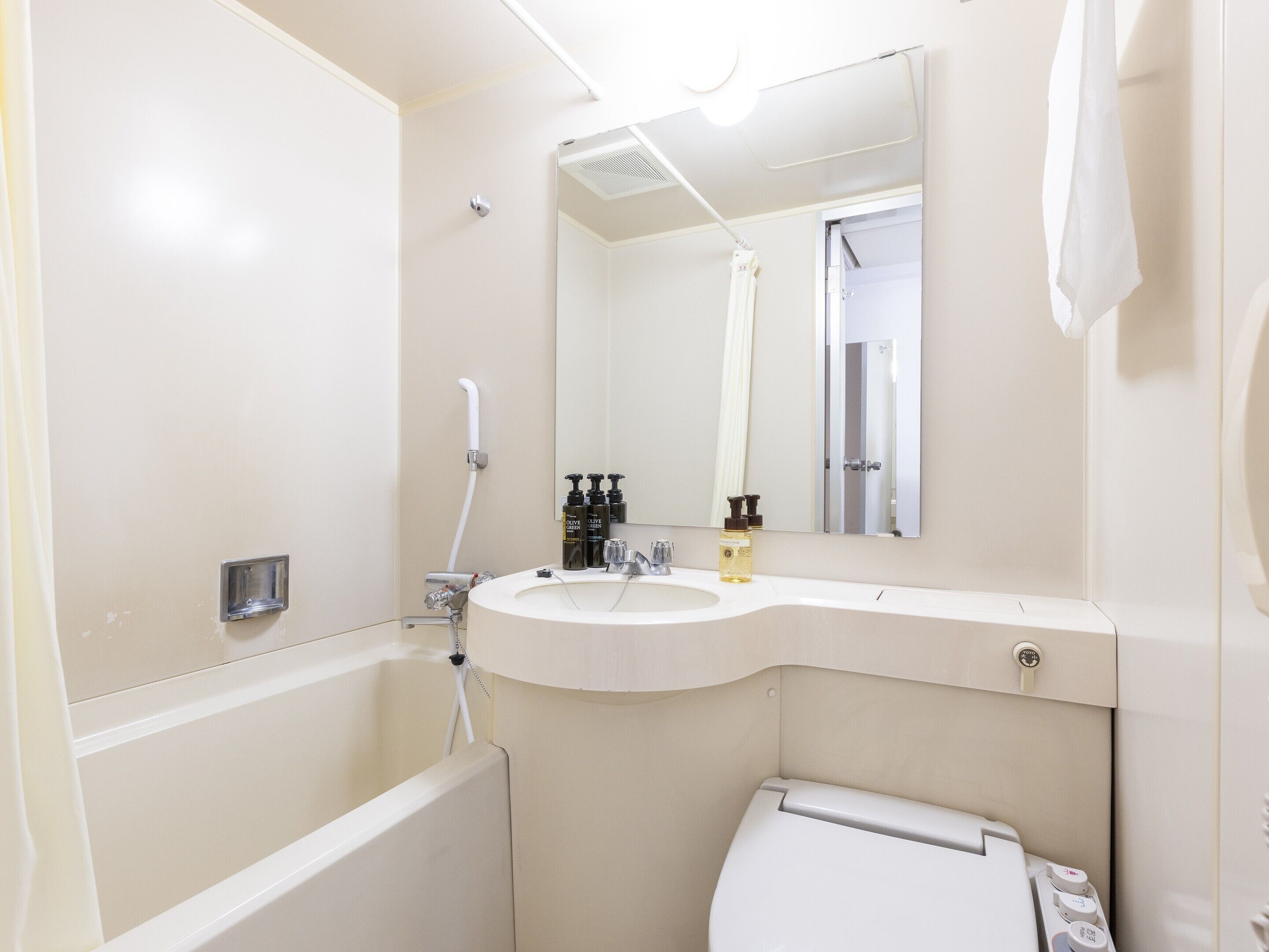 combined shower/bathtub, deep-soaking bathtub, free toiletries