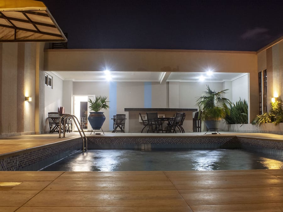 Outdoor pool, pool loungers