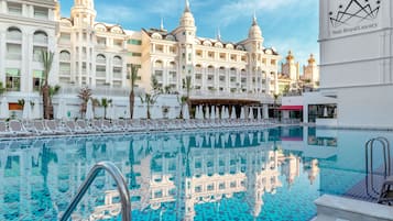 Indoor pool, outdoor pool, open 8:00 AM to 6:00 PM, pool umbrellas