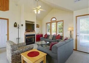 TV, fireplace, DVD player, stereo