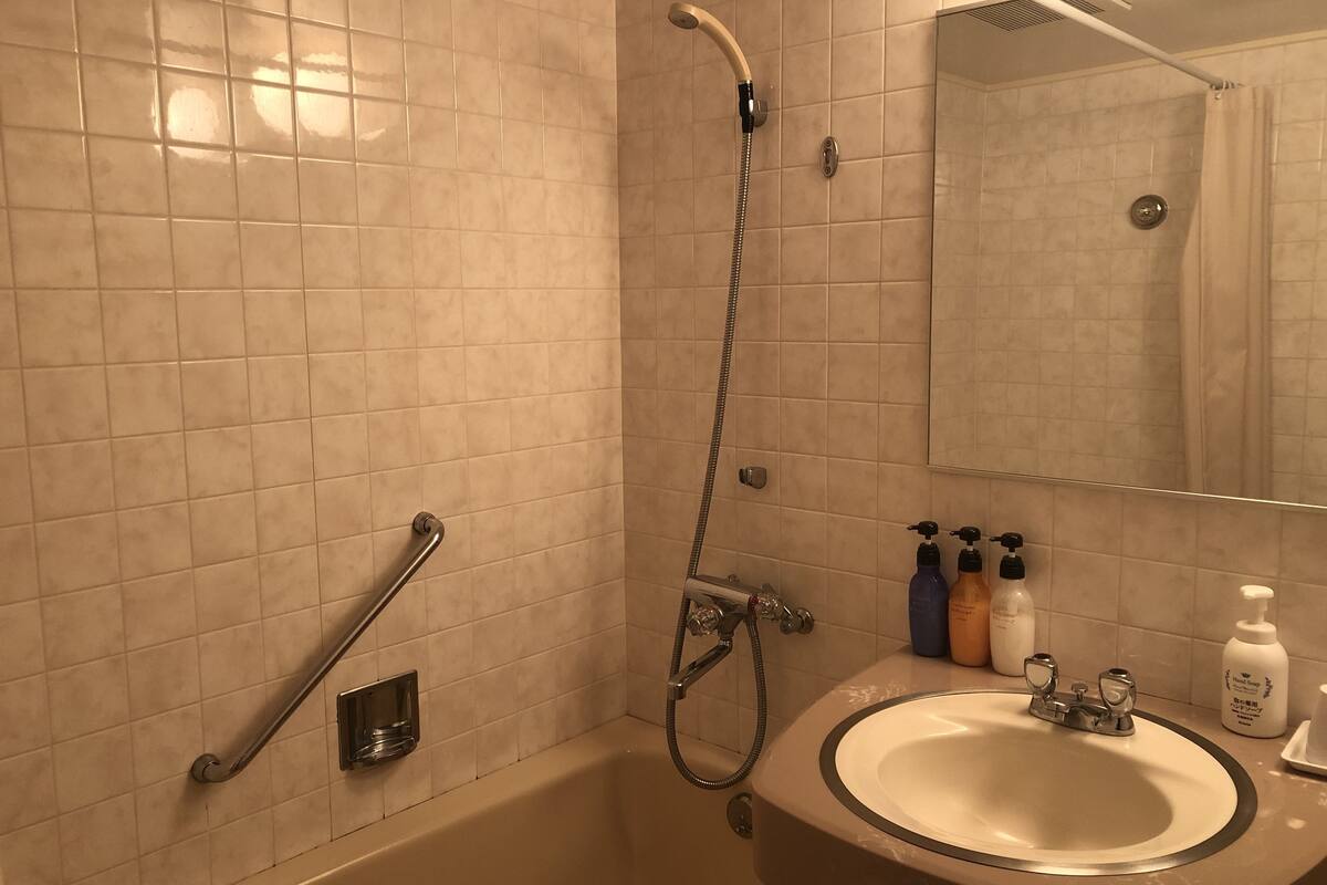 hair dryer, slippers, bidet, towels