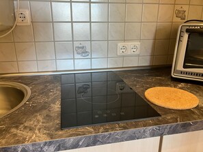 Fridge, oven, coffee/tea maker, electric kettle