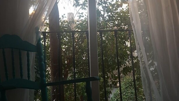 A room with a window, a chair, and a view of trees outside. - Pensión San José (Granada)