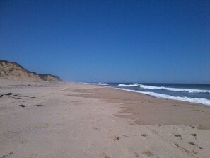 On the beach, sun loungers