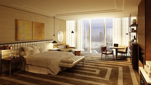 Suite, 1 cama King size, en esquina (Skyline View) | Ropa de cama de alta calidad y minibar
