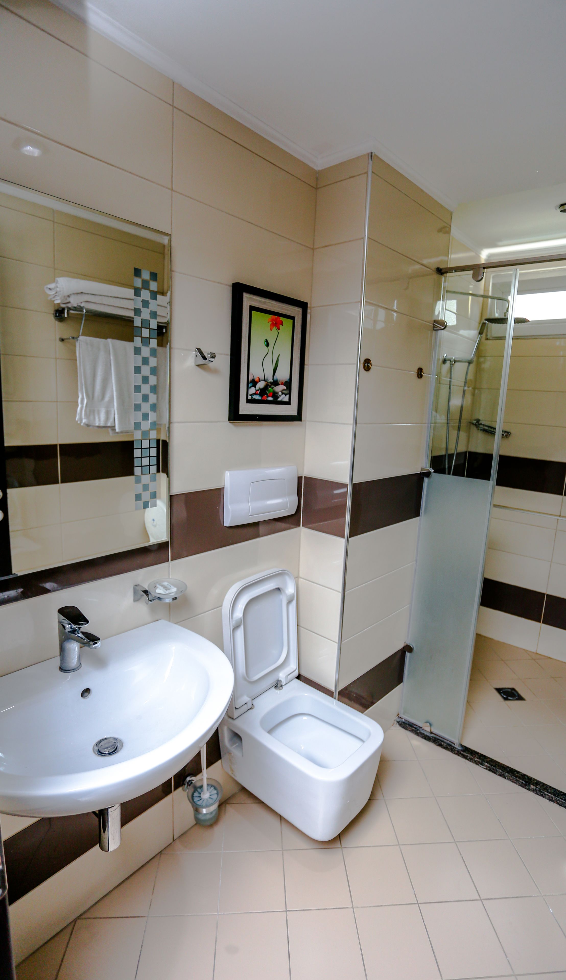 shower, free toiletries, hair dryer, slippers