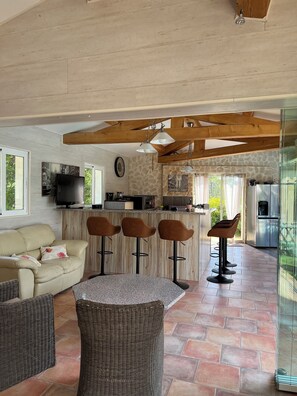 Una televisión, una chimenea, un reproductor de DVD, libros