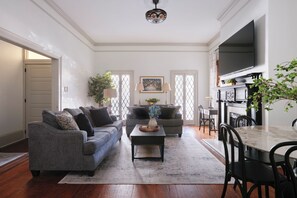 House, Multiple Beds, Non Smoking | Living area | 0-inch Smart TV with cable channels, TV, fireplace - Comfortable Escape 2BR Historic Downtown (Savannah)