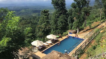 Outdoor pool, pool umbrellas