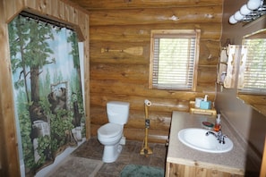 Bathtub, towels, toilet paper