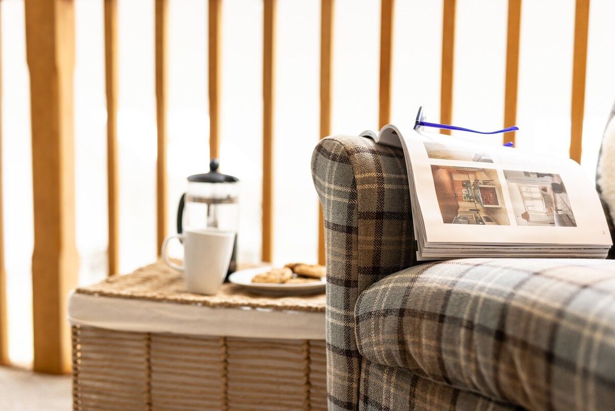 Reading chair on the landing, comfortable family retreat sleeping 10 in Rhosneigr, Anglesey