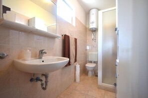 Apartment, 1 Schlafzimmer | Badezimmer | Dusche, Handtücher, Seife, Toilettenpapier