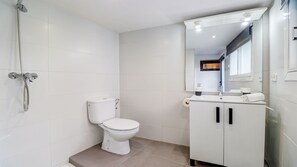 Douche, sĂšche-cheveux, serviettes fournies, papier toilette