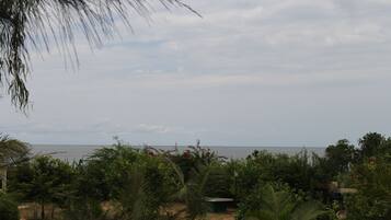 On the beach, sun-loungers, beach towels