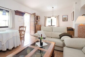 Smart TV, fireplace, DVD player, books