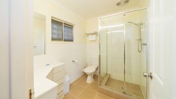 Shower, free toiletries, hair dryer, towels