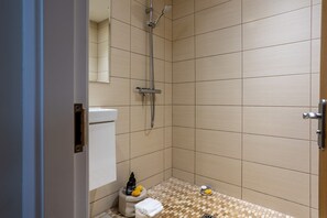 Ensemble baignoire-douche, séchoir à cheveux, serviettes fournies