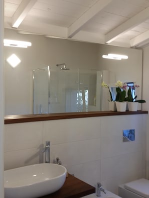 Sèche-cheveux, serviettes fournies, savon, shampoing