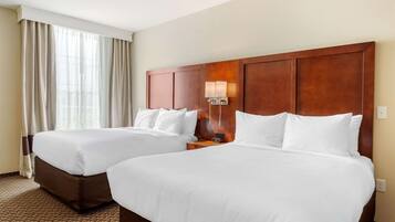 Down duvets, pillow-top beds, desk, laptop workspace