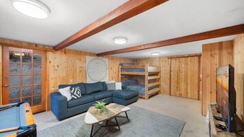 TV, fireplace, video games, DVD player