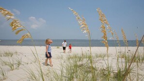 A beach with sand, grass, and a clear sky. - Custom Home-great weekly rates! (Bay St Louis)