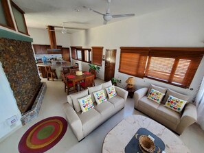 Smart TV, DVD player, books, video library