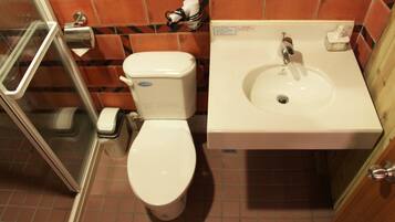 Shower, free toiletries, hair dryer, slippers