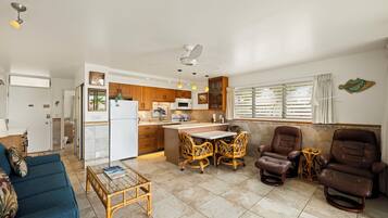 Smart TV, DVD player, books, video library