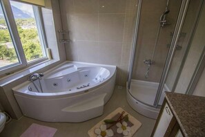 Villa, Mountain View | Bathroom | Shower, hydromassage showerhead, hair dryer, towels - Villa Markiza (Kemer)