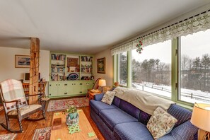 TV, fireplace, DVD player, books